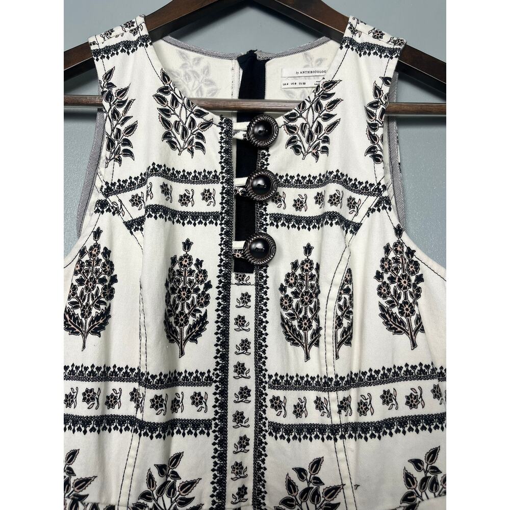 Anthropologie Woodblock Floral Midi Dress Pockets Black White Women's Size 0 - Picture 4 of 9